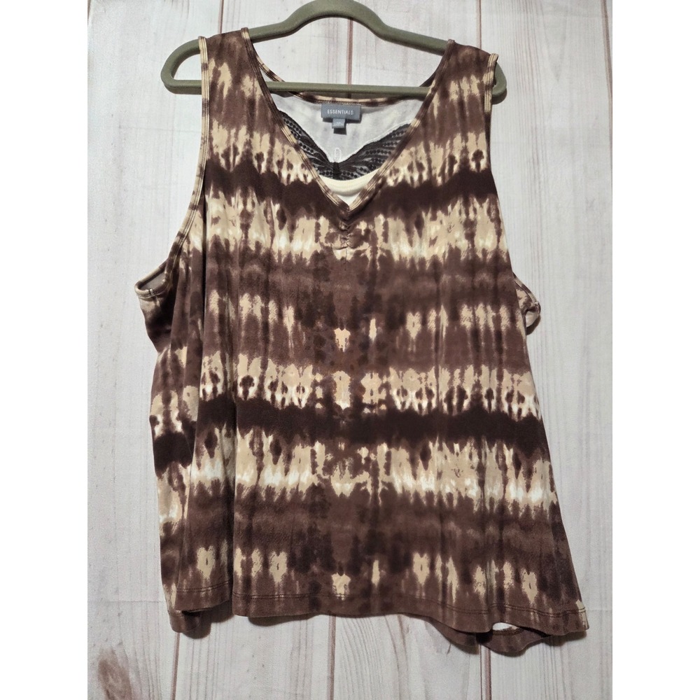 Essentials Womens 4X Brown Tie Dye Butterfly Sequin V-Neck Sleeveless Tank Top